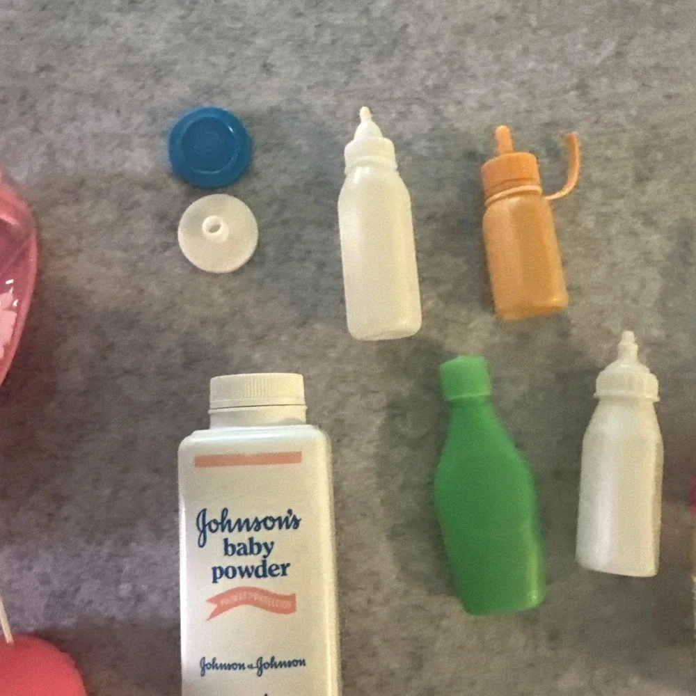 Vintage JC Toys Baby Doll Care Set Clear Bag/backpack With 4 Baby PJ's & Blanket
